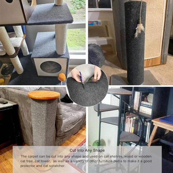 MIAOGE® Selbstklebender Kratzteppich für Katzen, 200cm x 40cm, Dunkelgrau, einfach zuschneidbar, ideal für Wand- und Möbelanwendung – Bild 4