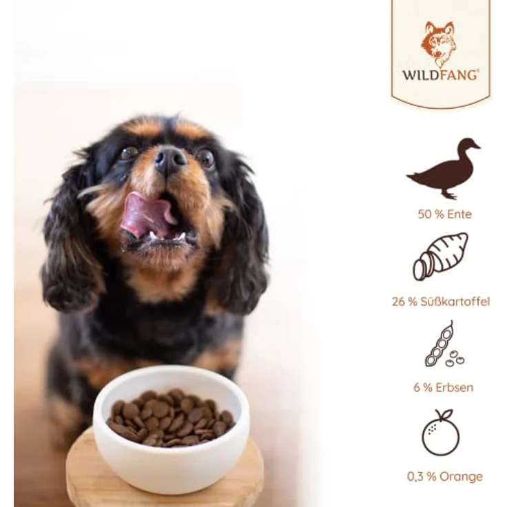 Wildfang® Hundefutter Premium Trockenfutter, getreidefrei, 50% Ente, 2x2 kg, mit Süßkartoffel und Orange – Bild 2