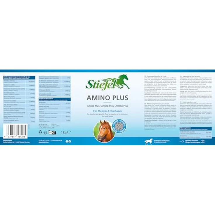Stiefel Amino Plus, Futterzusatzpulver zur Unterstützung von Muskelaufbau und Leistungsfähigkeit bei Sportpferden, 1kg – Bild 3