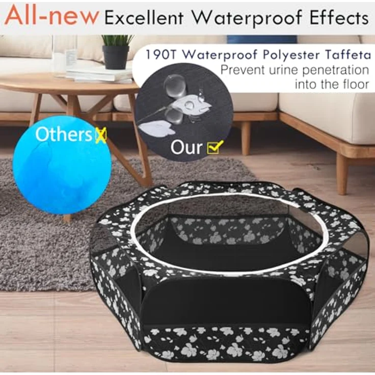 Pawaboo Kleintiere Freigehege, Wasserdicht Faltbar mit Netz, Reißverschluss und Nylonboden, Magnolie, 133 cm x 38 cm, für Kaninchen, Hühner, Kätzchen, Welpen und Hamster – Bild 4