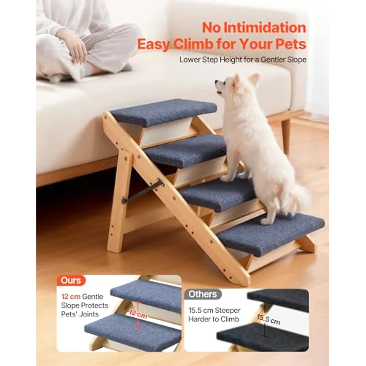 VEVOR Hundetreppe 630x470x490 mm, 4-stufige klappbare Holztreppe für Haustiere bis 68 kg, rutschfeste Oberfläche, ideal für Betten, Sofas & Autos – Bild 2