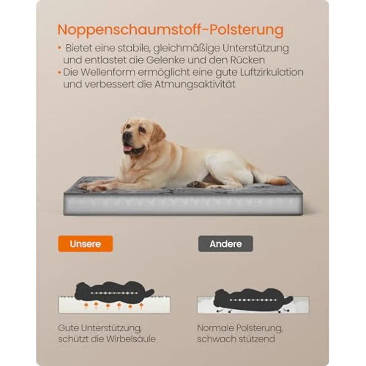 Feandrea Hundebett PGW244G01, Waschbares Hundekissen XXL, Wasserdicht, 120 x 74 x 8 cm, Taubengrau, für große Hunde – Bild 5
