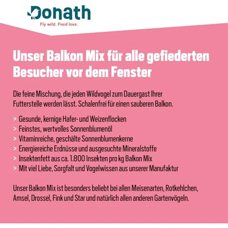 Donath Balkon Mix, schalenfreies Wildvogelfutter für Gartenvögel, 5 kg Eimer, ganzjährig, aus Süddeutschland – Bild 4
