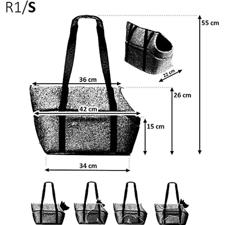 BOUTIQUE ZOO Transporttasche für Hunde und Katzen, Schultertasche aus Wildlederimitat - Velvet, bis 5 kg, Größe S, Dunkelblau, mit Gummiband und Karabiner – Bild 3