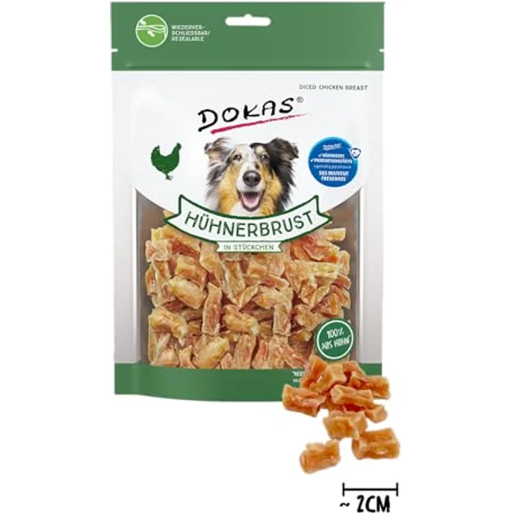 Dokas Glutenfreier Premium Snack, 200 g Hühnerbrustfilet in Stückchen, ideal zum Training für Hunde – Bild 2