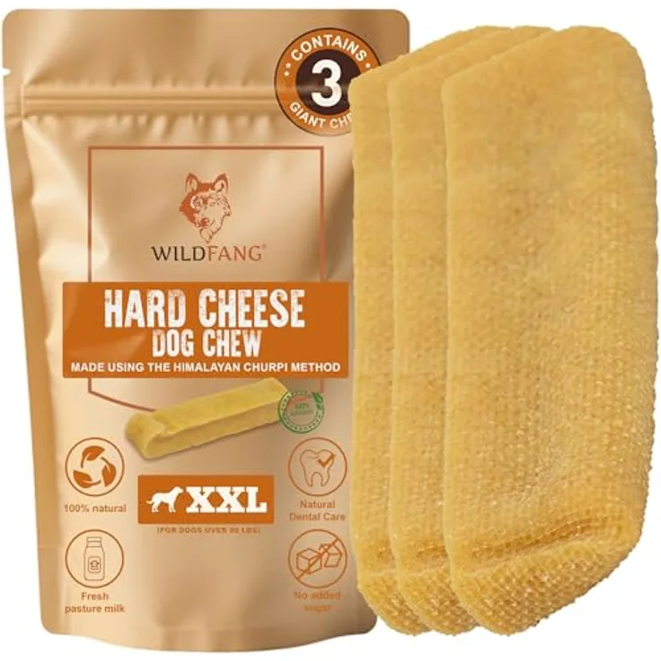 Wildfang® Yak-Käse Kauspielzeug Hund, XX-Groß für Hunde über 45 kg – Zahnpflege-Stick, Hart wie Himalaya-Käse, 3er Pack, ca. 206 g