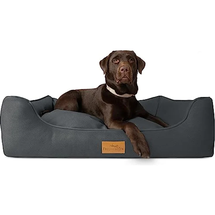 FREUDENTIER Hundebett orthopädisch XXL Kunstleder, waschbar, ergonomisches Hundesofa mit herausnehmbarem Liegekissen für kleine, mittelgroße & große Hunde – Bild 1