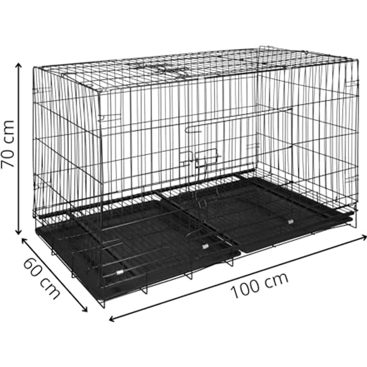 SPRINGOS Gitterkäfig Indoor-Kennel, Metallkäfig mit 2 Türen und 2 Kunststoff-Bodenwannen, 100 x 70 x 60 cm – Bild 3