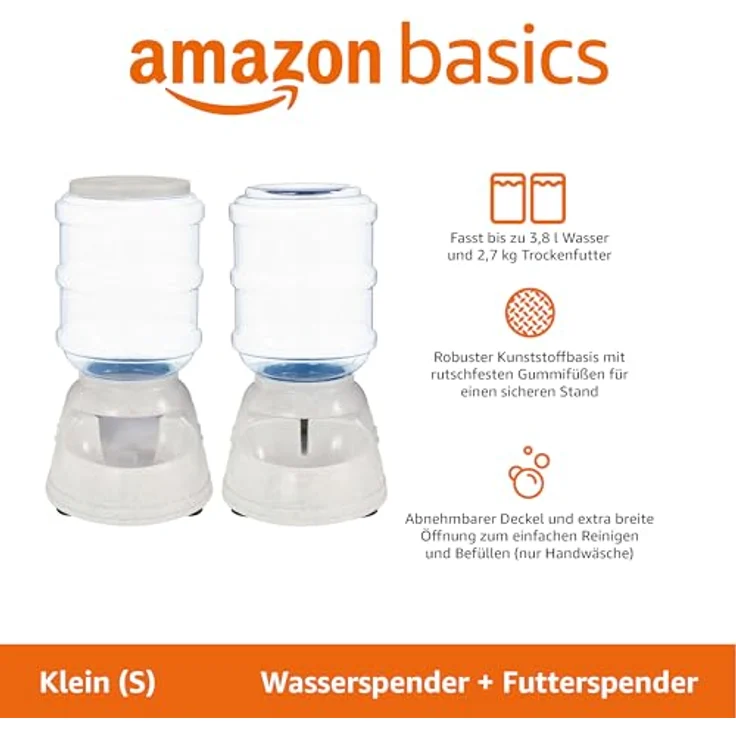 Amazon Basics 2 Stück, Hundefutter- und Wasserspender, Größe S, 3,79 l Wasser- und 2,72 kg Futterkapazität, klar-grau – Bild 2