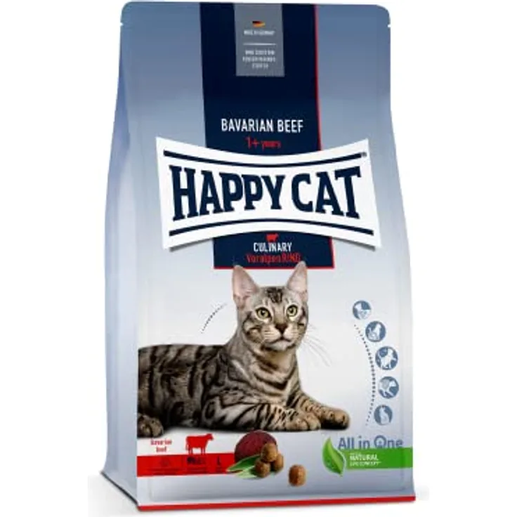 Happy Cat Culinary Adult Voralpen Rind, Katzen-Trockenfutter für ausgewachsene Katzen, 1,3 kg, mit 86% tierischen Proteinen, ohne künstliche Farb- und Konservierungsstoffe, hergestellt in Deutschland