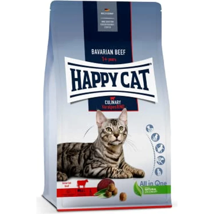 Happy Cat Culinary Adult Voralpen Rind, Katzen-Trockenfutter für ausgewachsene Katzen, 1,3 kg, mit 86% tierischen Proteinen, ohne künstliche Farb- und Konservierungsstoffe, hergestellt in Deutschland – Bild 1