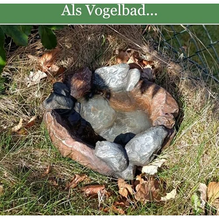 Intergarden Vogelbad Garten 30cm, Vogeltränke Stein-Optik, bruchsichere Wassertränke aus Polyresin für Vögel, Größe M – Bild 5