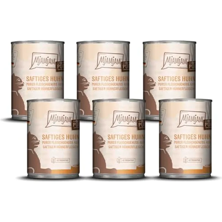 MjAMjAM Premium Nassfutter für Katzen - saftiges Hühnchen pur, getreidefrei, 6er Pack (6 x 400g) mit extra viel Fleisch