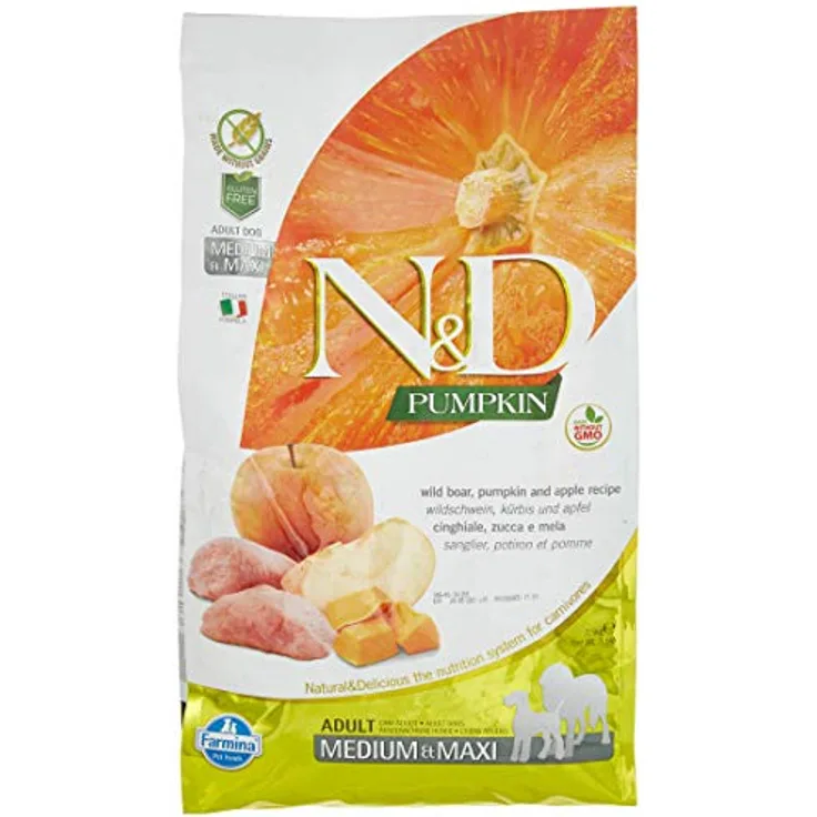 Farmina N&D Pumpkin Adult Medium Pellets Hundefutter, Trockenfutter mit Wildschwein und Apfel, ohne Mais, 2,5 kg