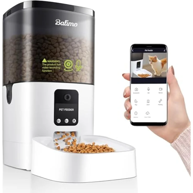 Balimo Futterautomat Katze, Automatischer Futterspender mit HD 1080P Video, 2,4 G WLAN, APP Steuerung, Nachtsicht, 4L, Edelstahlnapf, für bis zu 8 Mahlzeiten pro Tag – Bild 1