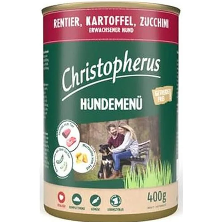 Allco Christopherus Menue Adult mit Rentier, Hunde-Nassfutter mit 62% Fleischanteil, 6x 400g