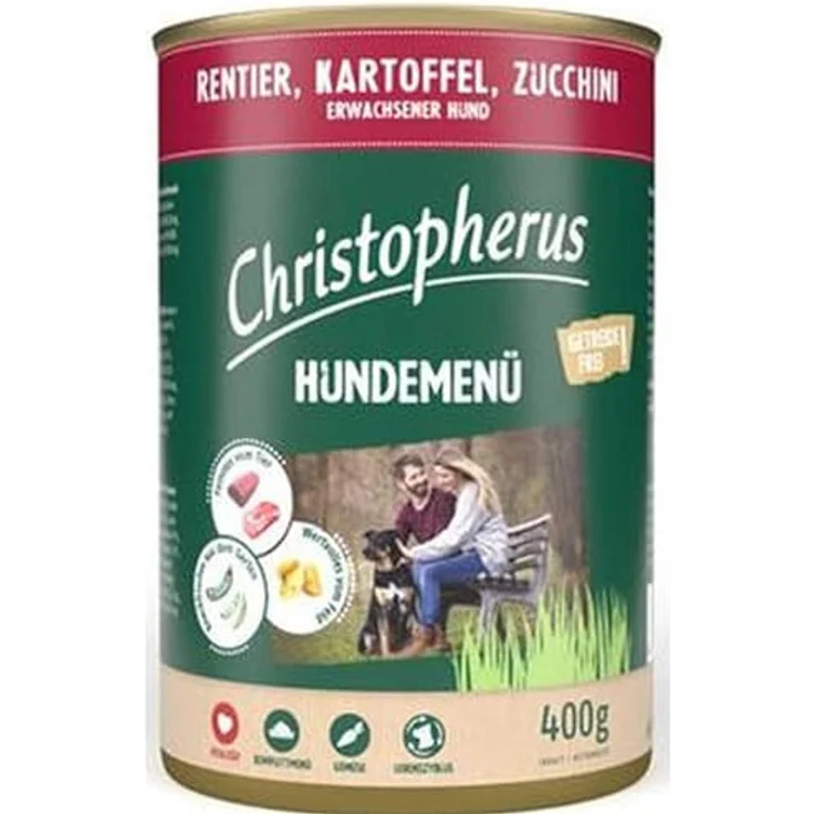 Allco Christopherus Menue Adult mit Rentier, Hunde-Nassfutter mit 62% Fleischanteil, 6x 400g