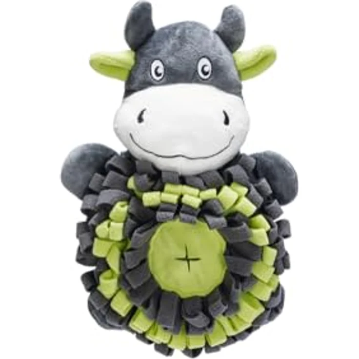 Beeztees Hundespielzeug Kuh, Schnüffelteppich mit Fransen, grau/weiß/grün, L 32 x B 21,5 x H 9 cm – Bild 1