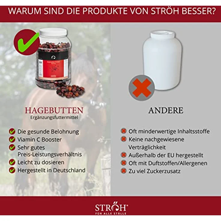 STRÖH Hagebutten für Pferde, 1kg ganze Früchte als Leckerli oder Snack, naturbelassen & schonend getrocknet – Bild 5