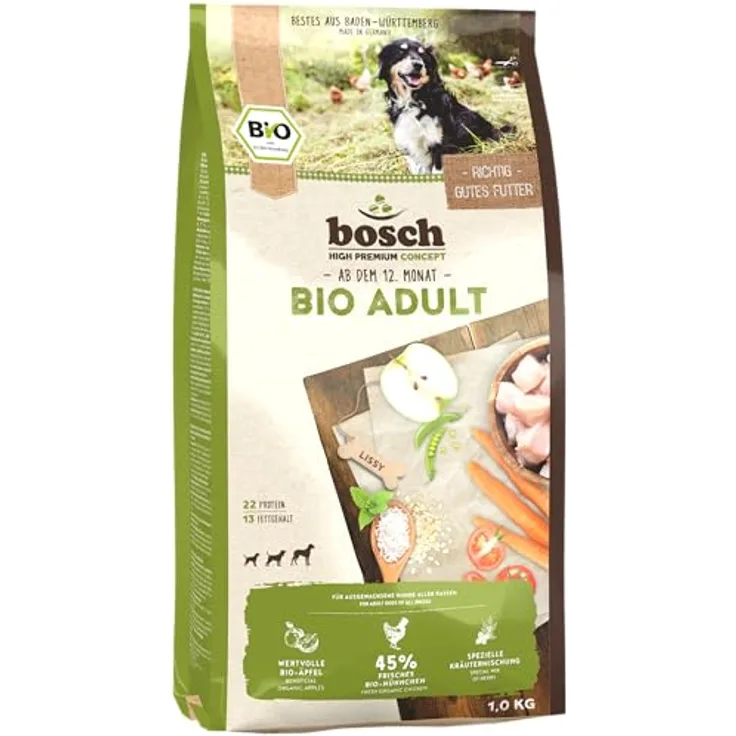 bosch HPC BIO Adult Hühnchen & Apfel, Hundefutter für ausgewachsene Hunde, 100 % Bio-Rohstoffe, 11.5 kg