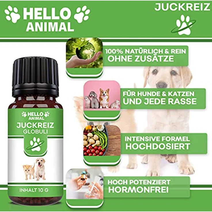 HelloAnimal Anti Juckreiz GROSSER, natürliches Juckreizmittel für Katze und Hund, mit Bachblüten - 10g gegen Hautreizungen bei Flöhen und Milben – Bild 4