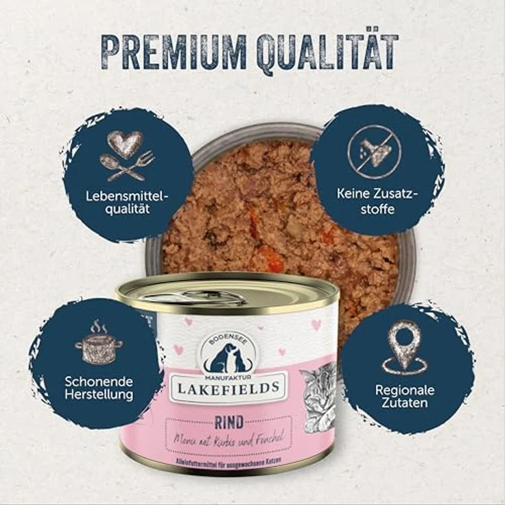 Lakefields Premium Nassfutter für Katzen, Rind 91%, getreidefrei, 6 x 200g, mit Katzenminze, Kürbis & Fenchel, natürliche Zutaten – Bild 2