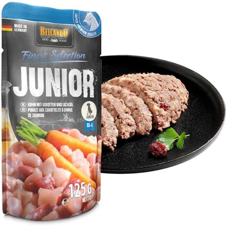 BELCANDO Junior Huhn mit Karotten, Nassfutter für Hunde, 12 x 125g im Portionsbeutel, Alleinfutter für alle Rassen – Bild 4