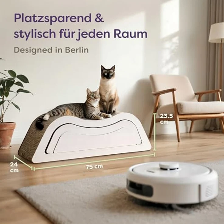 Knupis Kratzmöbel Kratzbrett 3-teilig XXL 75cm, besonders kratzfeste Kratzpappe für Katzen, bis zu 2 Jahre Kratzspaß, platzsparend, Farbe Cloud (Weiß) – Bild 3