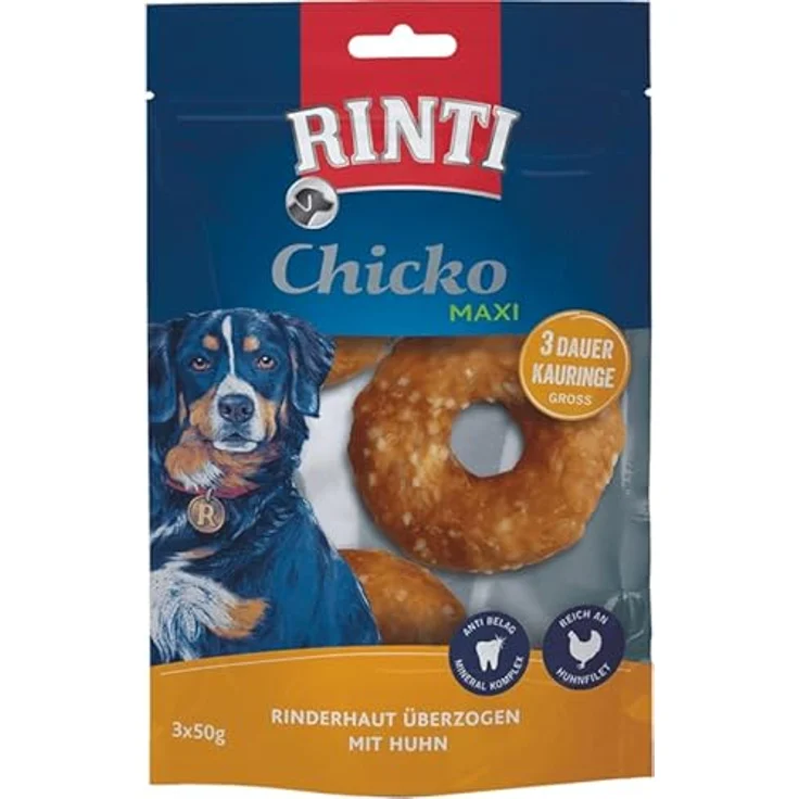 Rinti Chicko Classic Kauringe, 3x50 g, bissfeste Rinderhaut mit Hühnerbrustfilet, Zahnpflege für Hunde – Bild 2