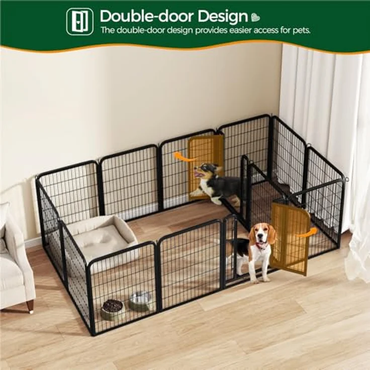 Yaheetech 16-teilig Hundelaufstall 80cm hoch, mit 2 Türen, automatischer Verriegelung, klappbar und inklusive 16 Bodenheringen для Garten – Bild 2