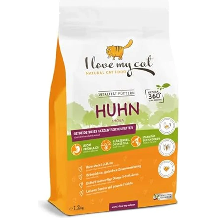 I love my cat NATURAL CAT FOOD I Love My Cat Set Hypoallergenes Getreidefreies Trockenfutter 1,2 kg & Nassfutter mit Huhn 6 x 100 g, ohne künstliche Inhaltsstoffe, hohe Verdaulichkeit – Bild 2