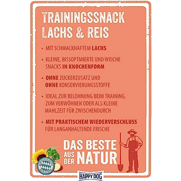 Happy Dog NaturCroq Mini Snack Lachs & Reis, 100g weich und zuckerfrei in Knochenform – Bild 2