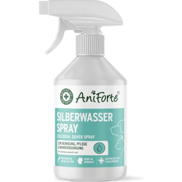 AniForte Kolloidales Silberwasser für Hunde & Katzen 250 ml - zur Wundversorgung, Reinigung & Pflege, 25 ppm kolloidales Silber, Silberspray aus reinem Osmosewasser