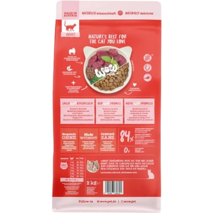 WOW Cat Adult Rind, Premium-Trockennahrung für ausgewachsene Katzen, 2 kg, ohne Getreide, reich an Rindfleisch und tierischem Protein – Bild 2