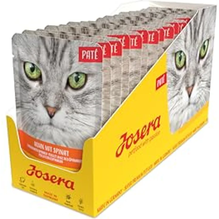 Josera Paté Huhn mit Spinat, Premium Nassfutter für ausgewachsene Katzen, getreidefrei, 16 x 85 g im Frischebeutel – Bild 1