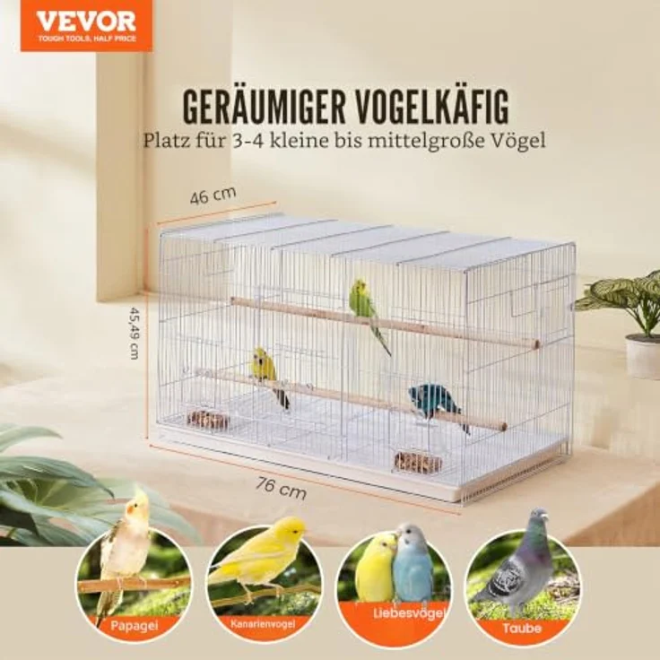 VEVOR Vogelkäfig 760x460x455mm, Metallkäfig für kleine Papageien, Kanarienvögel und Wellensittiche, mit stabiler Bauweise, sicherem Türdesign, leicht zu reinigen und praktischem Handling. – Bild 2