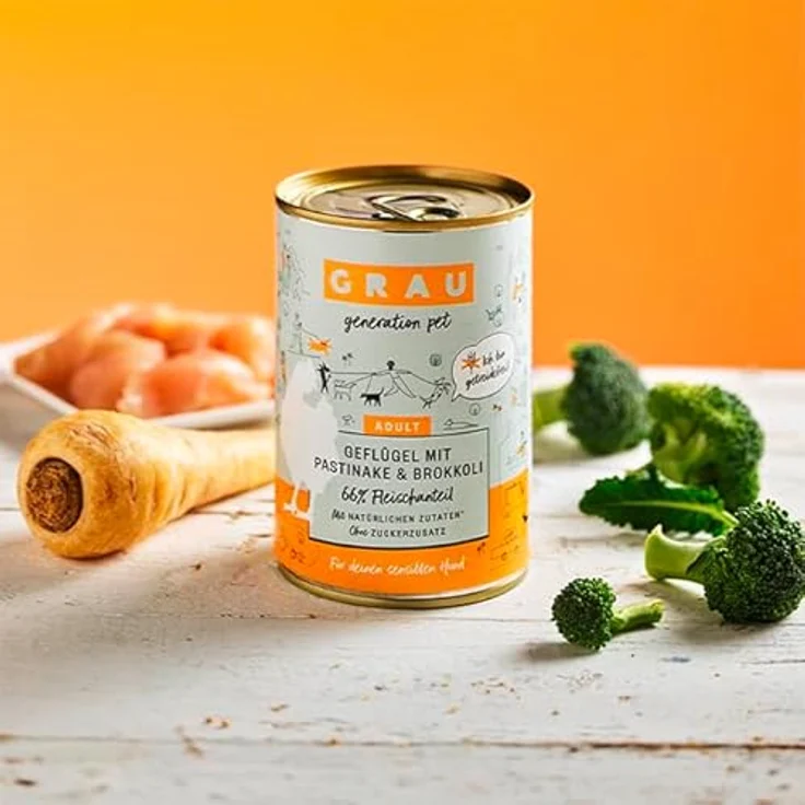 GRAU – das Original Nassfutter für Hunde, Geflügel mit Pastinake/Brokkoli, 6er Pack (6 x 400 g), getreidefrei, leicht verdaulich für sensible Erwachsene Hunde – Bild 2