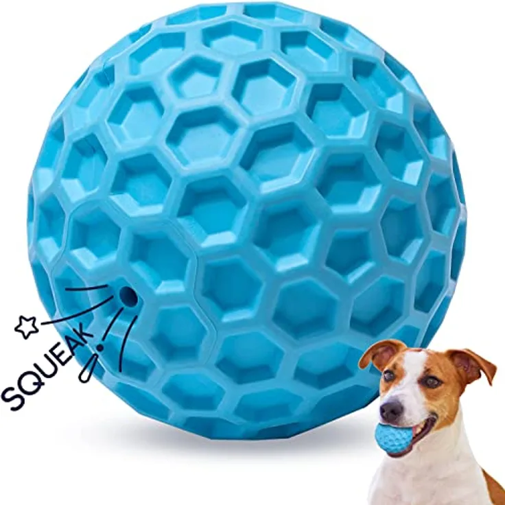 Nobleza Hundeball, Unzerstörbarer Hundespielzeug Ball aus Naturkautschuk, Quietschend, Ø 5.5cm, interaktives Kauspielzeug für kleine und mittlere Hunde
