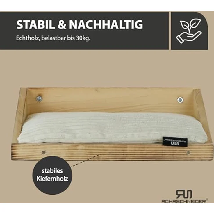 Rohrschneider Katzentreppe Wand, geflammtes Kiefernholz, platzsparend und belastbar bis 30 kg, beige – Bild 3