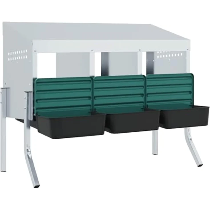 vidaXL Hühnerstall 110 x 50 x 63/68 cm, Nistkasten mit 4 Fächern, verzinkter Stahl, anpassbare Höhe, silber/dunkelgrün/schwarz – Bild 5