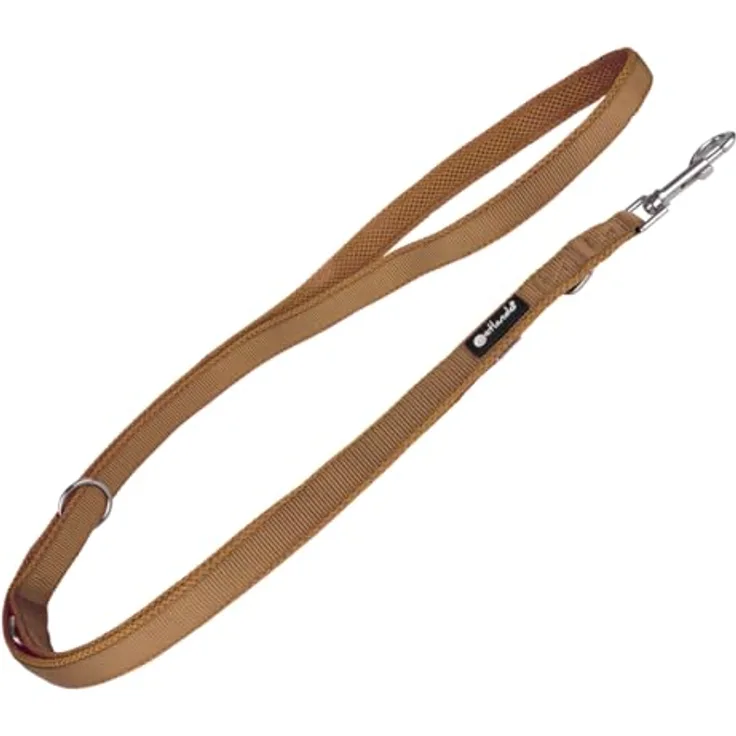 Petlando Hundeleine 2m Mesh weich gepolstert, Cognac, 3-fach verstellbar, ideal für mittelgroße Hunde