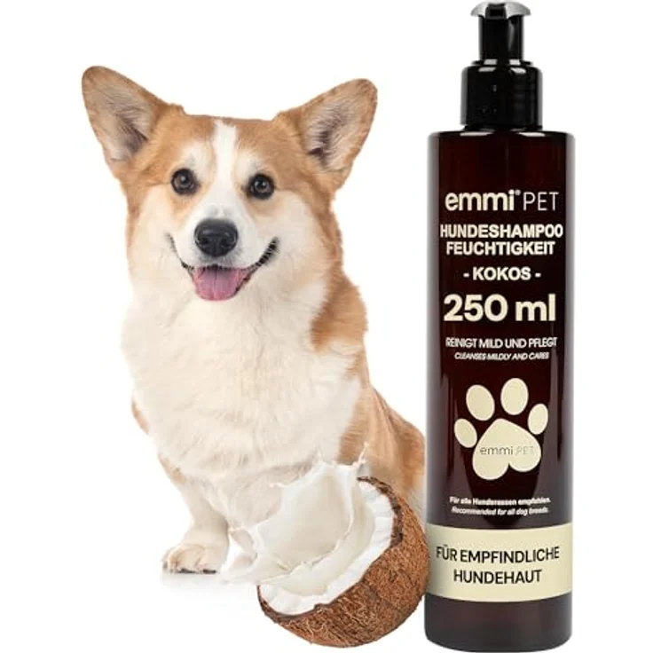 Emmi-pet Hundeshampoo Feuchtigkeit Cocos 250 ml – sanfte Hydro-Fellpflege, entfernt Milbenkot & Pilzsporen, feuchtigkeitsspendend, für empfindliche Hundehaut – Bild 1