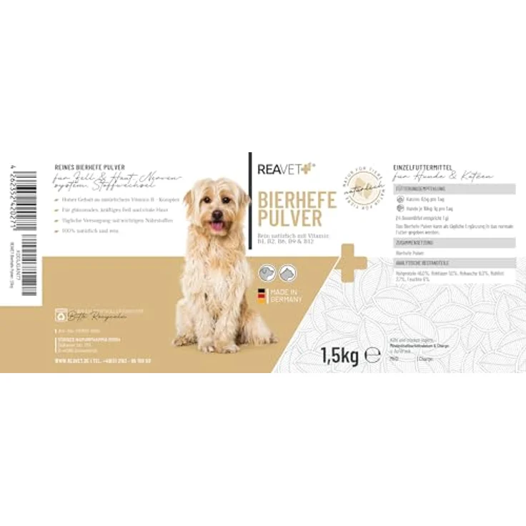 ReaVET Bierhefe Pulver für Hunde & Katzen, 1,5kg – Natürliche Ergänzung für glänzendes Fell & vitale Haut, reich an Biotin und B-Vitaminen, ohne Zusatzstoffe – Bild 5
