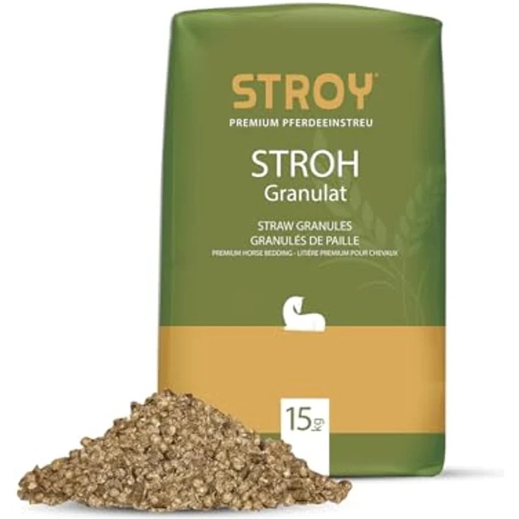 STROY Strohgranulat Einstreu für Tiere, 15kg x 20 Sack, 300kg / 1 Palette, geeignet für Groß- und Kleintiere, Stall und Paddock, inkl. Versand – Bild 3
