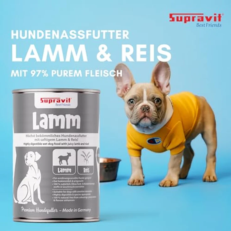 Supravit Nassfutter für Hunde, Lamm & Reis, 12 x 410g Dosen, getreidefrei, besonders gut verdaulich und verträglich – Bild 2
