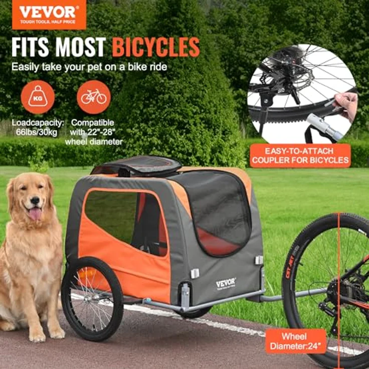 VEVOR Hundeanhänger 30 kg 2in1 Fahrradanhänger, faltbar, Kohlenstoffstahl + 600D Oxford-Gewebe, für Fahrrad und Kinderwagen, 1440 x 720 x 779 mm – Bild 2