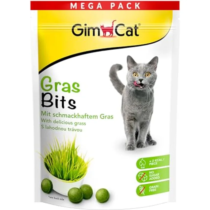 GimCat Gras Bits, Getreidefreier und vitaminreicher Katzensnack mit echtem Gras, 1 Beutel (425 g)