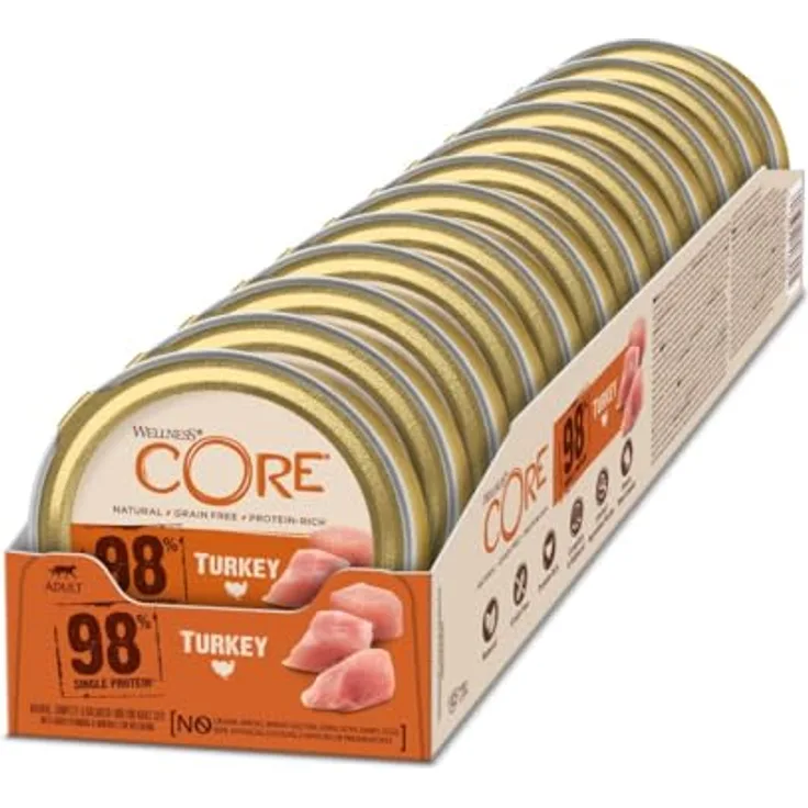 Wellness CORE 98% Truthahn, Nassfutter für Katzen, 12 x 85g, getreidefrei und hypoallergen