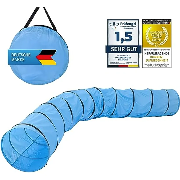 GOODS+GADGETS Hunde Agility Tunnel, Spieltunnel 500 x 60 cm, inkl. Heringe und Transporttasche, wasserfest und langlebig