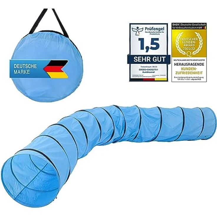 GOODS+GADGETS Hunde Agility Tunnel, Spieltunnel 500 x 60 cm, inkl. Heringe und Transporttasche, wasserfest und langlebig – Bild 1